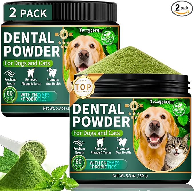 2 Pack Dog Dental Powder, Dog Teeth Cleaning Powder with Natural Herbal Blend & Postbiotics, Dental Powder for Dogs Teeth, Targets Tartar & Reduces Plaque & Bad Breath for Dogs & Cats, Mint -150Grams-PawvioPets