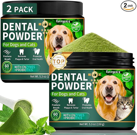 2 Pack Dog Dental Powder, Dog Teeth Cleaning Powder with Natural Herbal Blend & Postbiotics, Dental Powder for Dogs Teeth, Targets Tartar & Reduces Plaque & Bad Breath for Dogs & Cats, Mint -150Grams-PawvioPets