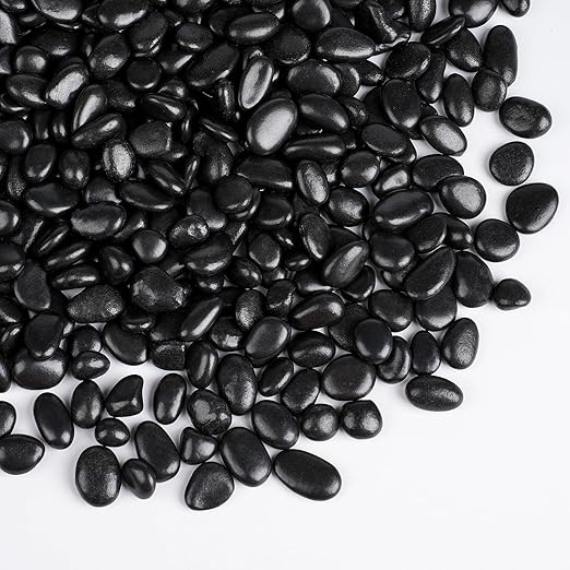 5 lbs Black Pebbles for Indoor Plants, 3/8" Small Rocks for Plants Indoor, Succulent, Bamboo, Vase, Decorative Black River Rocks Pea Gravel, Highly Polished-PawvioPets