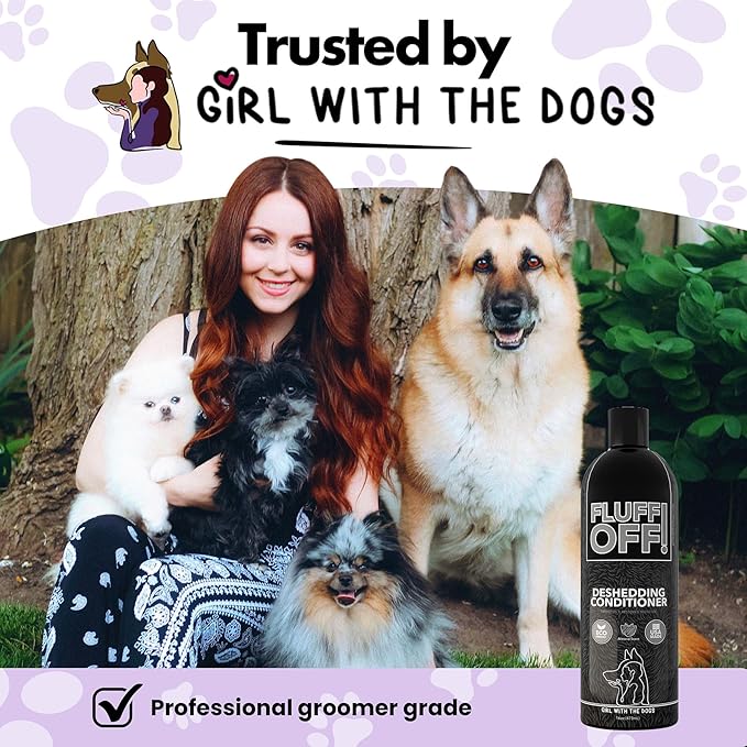 Fluff Off! by Girl With The Dogs, Natural Deshedding Dog/Cat Conditioner, 16 Oz, Made in USA 8 Wks+-PawvioPets