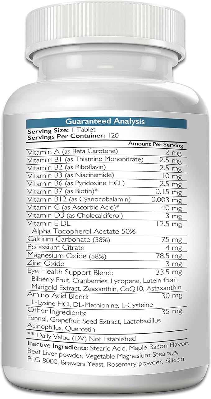 Eye Care for Dogs Daily Vision Supplement with Lutein, Zeaxanthin, Astaxanthin, CoQ10, Bilberry Antioxidants, Vitamin C, Vitamin E Support for Dog Eye Problems, 120 Chewable Tablets-PawvioPets