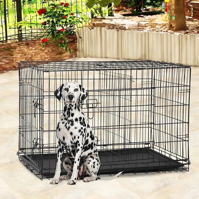 BestPet | Dog Crate | 48" | Black | Foldable Metal Kennel with Double Doors, Secure Slide-Bolt Latches, Leakproof Tray | Portable Dog Cage for Large Breeds | for Travel, Indoor & Outdoor Use-PawvioPets