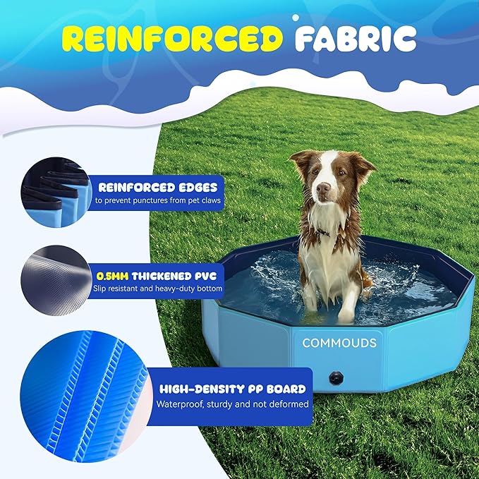 COMMOUDS 87Inch Large Foldable Dog Pool, Collapsible Hard Plastic Dog Kiddie Swimming Pool, Portable Pet Bath Tub Wading Pools for Kids and Puppy Small Medium Large Dogs-PawvioPets