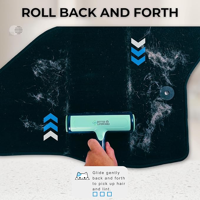 Reusable Pet Hair Remover-Lint Roller for Couch, Furniture, Carpet, Clothing and Bedding, Eco-Friendly Cat and Dog Hair Remover, Portable Pet Hair Removal Tool in Mint Green-PawvioPets