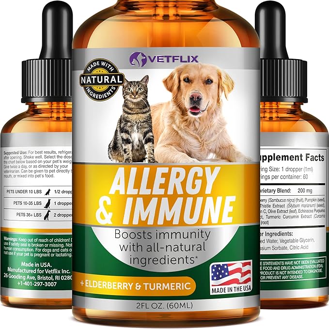 Allergy Immune Anti Itch & Hot Spots - Made in USA Natural Pet Supplement for Cat & Dog Allergy Relief with Turmeric & Milk Thistle -Seasonal Allergies Digestive Treatment for Dogs & Cats - 2 Fl Oz-PawvioPets