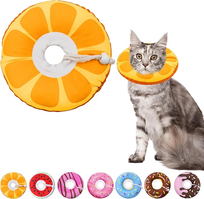 Cat Cone Collar Soft, Adjustable Cat Recovery Collar for Small Medium Large Cats, Cute Donut E Collar After Surgery, Anti-Lick Wound Healing Elizabethan Cone for Kittens (Orange, Medium)-PawvioPets
