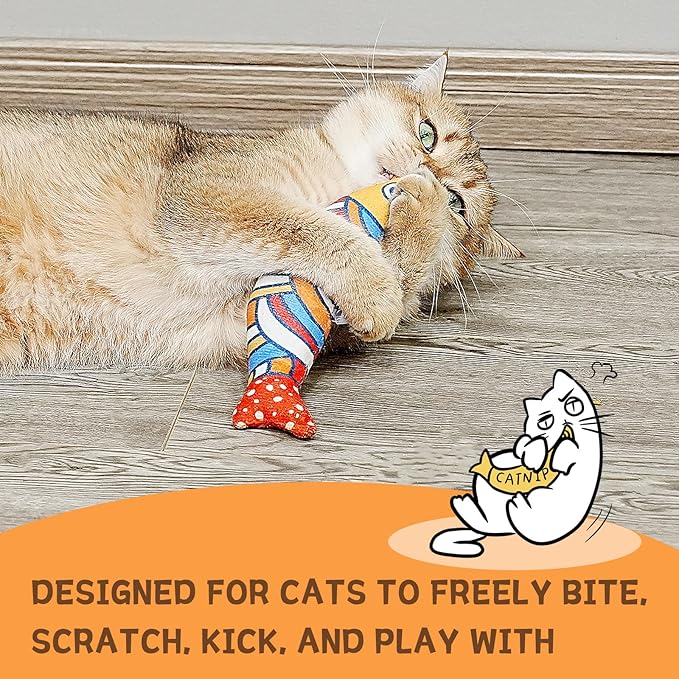 Cat Fish Catnip Toys for Cats, Pet Chew Toy for Bored Indoor Adult Cats, Crinkle Cat Kicker Toy for Indoor Kittens-PawvioPets