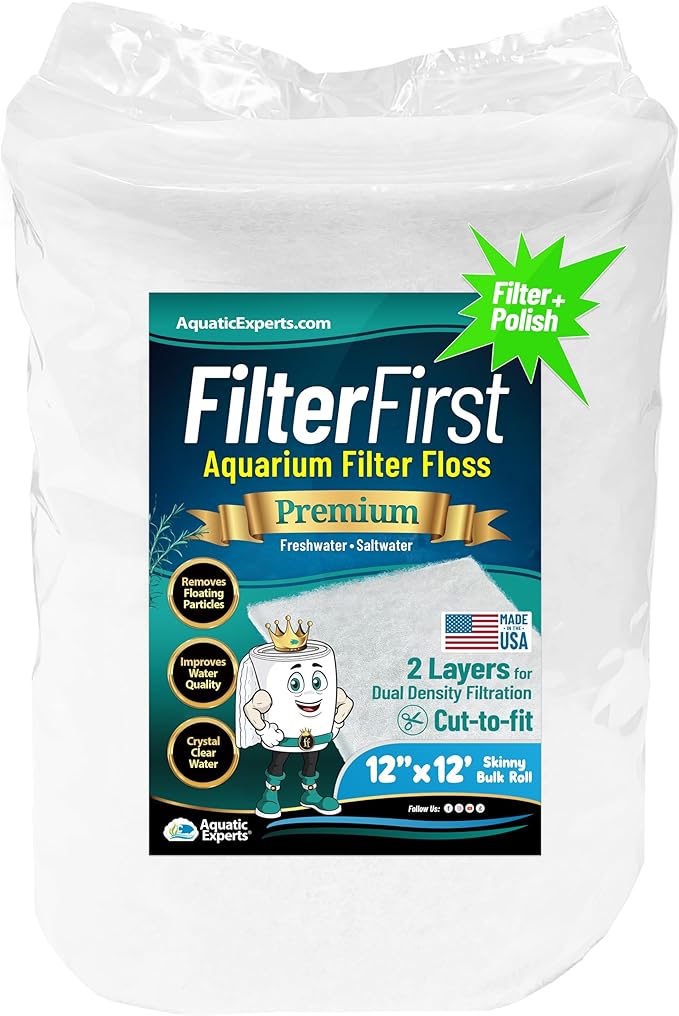 Aquatic Experts Aquarium Filter Floss for Fish Tank Filters - FilterFirst Aquarium Filter Pad - Media Roll for Crystal Clear Water, 12" x 12' x ¾ to ½ Thick-PawvioPets