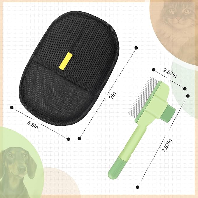 Flea Comb and Pet Hair Removal Glove for Cats & Dogs Brush for Shedding Pet Hair Removal Comb with Long & Short Stainless Steel Teeth for Deshedding & Clothing/Couch/Furniture/Carpet/Car Seat-PawvioPets