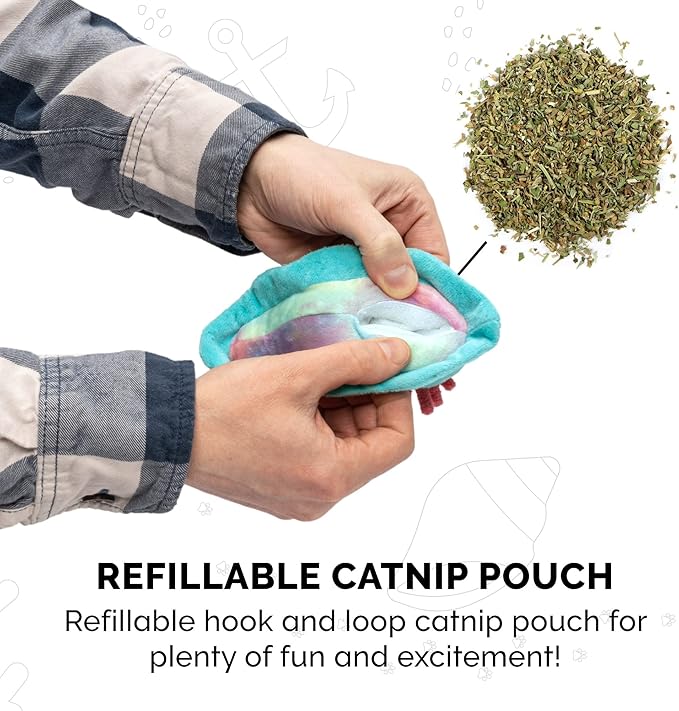 Furhaven 2-Pack Cat Toys w/ 2x Catnip Bags for Indoor Cats, Washable & Durable w/ Refillable Catnip Pocket - Plush Sea Slug Cat Toy Set - Blue/Tie Dye, Set of 2-PawvioPets