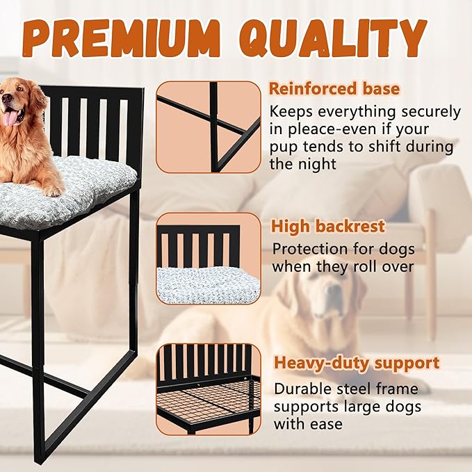 Beside Dog Bunk Beds for Large Dogs,Metal Dogs Bed Frame with Removable Cushion - Large-PawvioPets