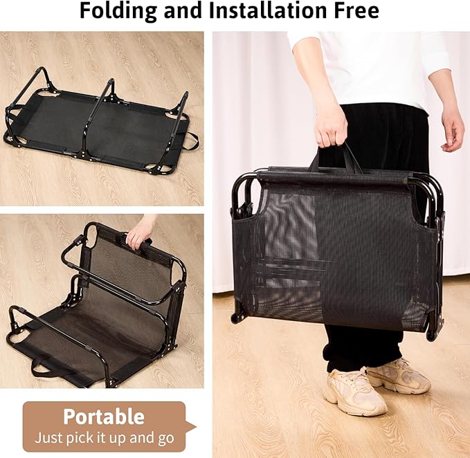 Elevated Dog Bed, Foldable Pet Bed with No Assembly, Cooling Raised Bed with Breathable Mesh, No-Slip Feet Durable Dog Cots Beds for Indoor & Outdoor Use, Black (L:43"x23"x7")-PawvioPets