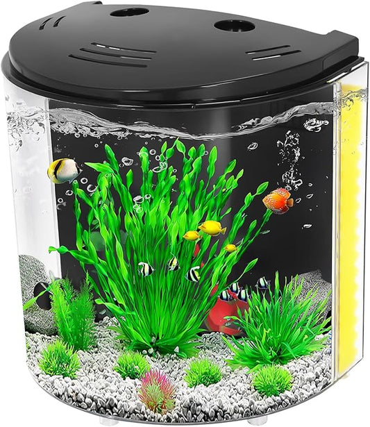 AQUANEAT Fish Tank, 1.2 Gallon Aquarium, Small Betta Fish Tank Starter Kit with LED Light and Water Filter Pump, Round-PawvioPets