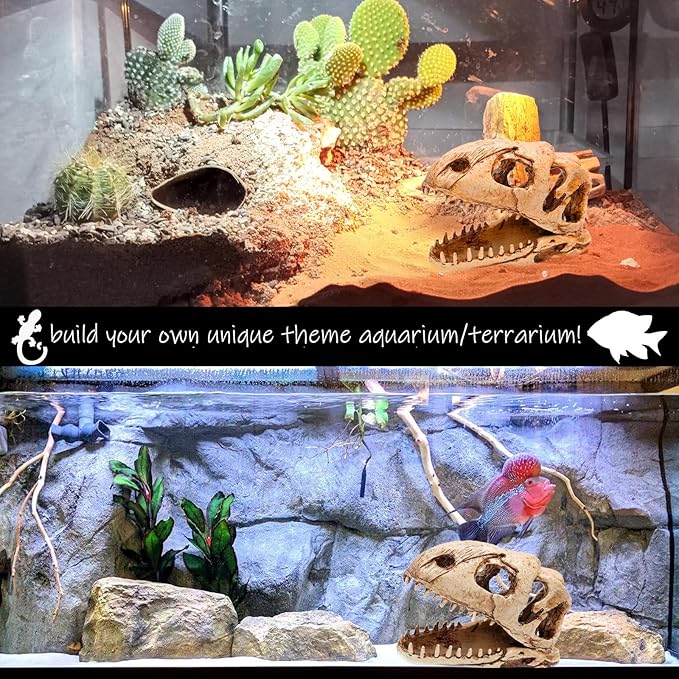 Dinosaur Animal Skull Aquarium Large Décor Cave Decorations Fish Hideout Tank Betta Tarantula Reptile Snake for Terrarium Decor Ornament Bones Halloween-PawvioPets