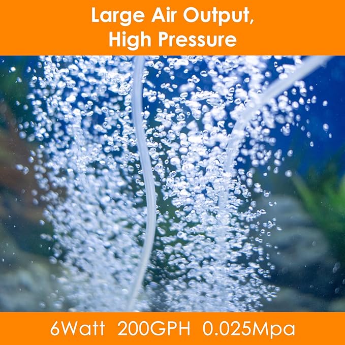 AquaMiracle 6/8/16W Quiet Fish Tank Air Pump 200/317/475GPH High Pressure Aquarium Air Pump Commercial Air Pump Pond Aerator Bubbler Hydroponics Air Pump-PawvioPets