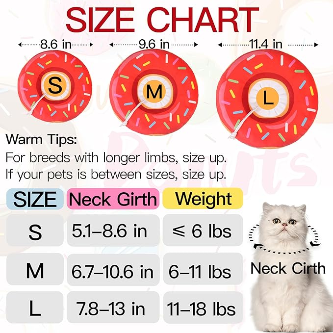 Cat Cone Collar Soft, Cute Cat Donut Collar After Surgery, Adjustable Kitten Recovery Cones to Stop Licking, Lightweight Neck Elizabethan Collars for Cats Kittens (Red, Small)-PawvioPets