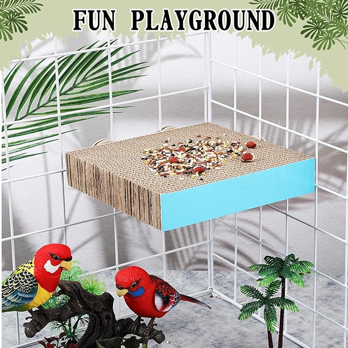 2 Pieces Bird Chew Toy Parrot Cage Perch Cardboard Platform Bird Paw Grinding Stand Parrot Cage Playground for Macaws, Small Parakeets, Conures, Budgies, Finches Conure Cockatiel (Large)-PawvioPets
