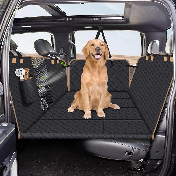 Dog Car Seat Cover for Back Seat, Dog Car Bed Cover with Strong Hard Bottom, Car Back Seat Extender Hammock for Car SUV Truck,4 Panels Black Large Size-PawvioPets