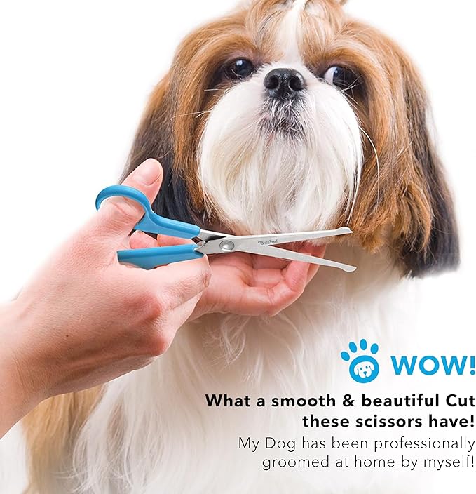 BOSHEL 3 Pc Dog Grooming Scissors Kit - 7" Scissor For Body Hair Trimming, 6" Small Micro-serrated Scissor For Face, Ear, & Paws, Thinning Shears For Dogs - Professional Dog Grooming Kit For Cat & Pet-PawvioPets