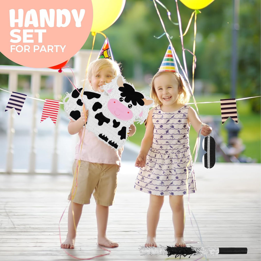 Milk Cow Pinatas Bundle with a Blindfold and a Bat (16 x 13 x 4 Inches), Perfect for kid's Birthday Parties, Mexican Theme Parties, Decorations
