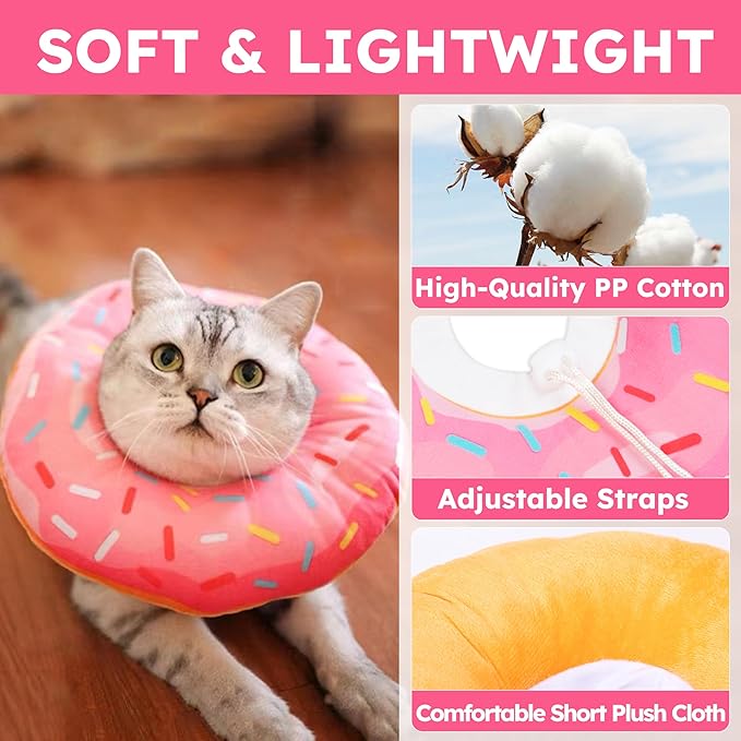Cat Cone Collar Soft, Cat Recovery Collar for Wound Healing Cute Donut Adjustable Kitten Cones to Stop Licking Comfortable Lightweight Neck Elizabethan Collars for Cats Kittens After Surgery-PawvioPets
