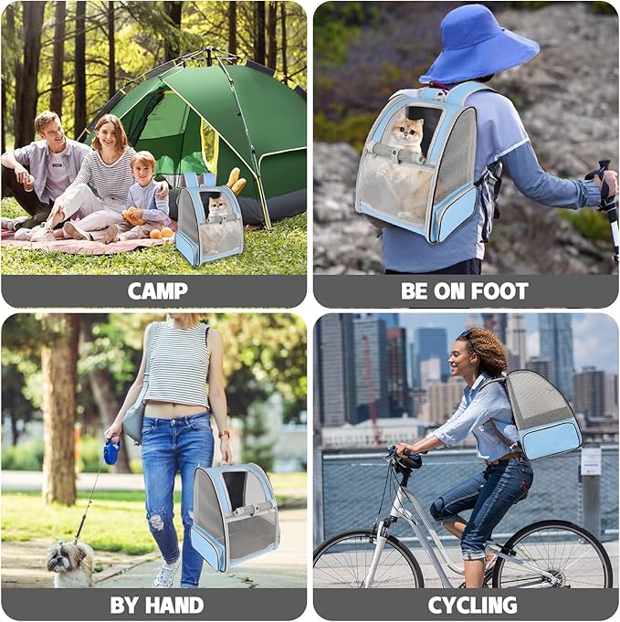 Cat Backpack Carrier,Pet Carrier Airline Approved for Small Dog Cat Puppy Kitten Bunny,Ventilated Mesh Design Animal Backpack for Hiking Camping Travel Bag (Blue)-PawvioPets