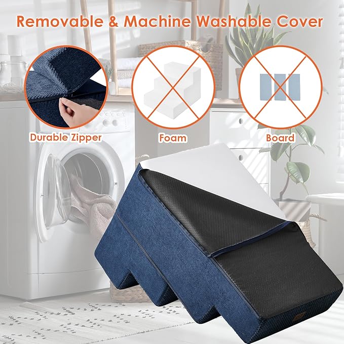 EHEYCIGA Dog Stairs for Bed 20" H, 4-Step Extra Wide Dog Steps for High Bed, Pet Steps for Small Dogs and Cats, Non-Slip Balanced Pet Ramp Indoor, Navy Blue-PawvioPets