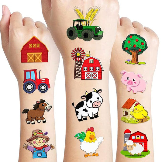 72 PCS Farm Barnyard Animal Pre-Cut Temporary Tattoos Sticker Birthday Decorations Party Supplies Favors Gift Boy Girl Farmhouse Cow Chicken Tattoo School Reward Themed (Normal)-PawvioPets