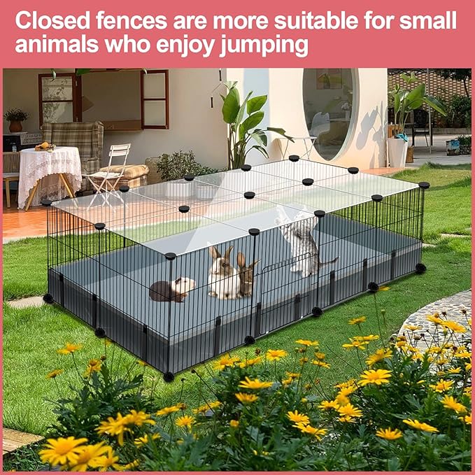 20 Panels Small Animal Playpen, 48" x 24" x 16" Pet Playpen with Waterproof Mat, C&C Cage for Guinea Pigs, Rabbit/Bunny/Baby Chicken Cage,Bunny/Puppy/Chicken Pen Indoor Outdoor Portable Metal Fence-PawvioPets