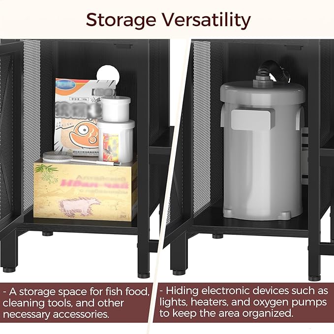 20-37 Gallon Fish Tank Stand, Aquarium Stand with Power Outlet and Storage Cabinet, Heavy Duty Tank Stand Suitable for Turtle Tank, Reptile Terrarium, for Home Office, Black FTHB40E01-PawvioPets