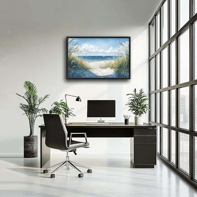 Framed Large Beach Wall Art for Living Room, Oversized Coastal Nautical Wall Decor Sailboat Canvas Seaside Pictures Modern Artwork Home Decoration for Living Room Bedroom Office 36"x24"-PawvioPets