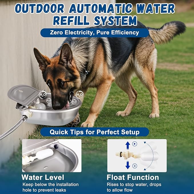 Automatic Water Dispenser for Dogs, Auto Dog Waterer for Outdoor, Stainless Steel Water Bowl Dispenser for Livestock Waterer,Chicken Water System, Dog Water Bowl Fit 3/4'' GHT Faucet-PawvioPets