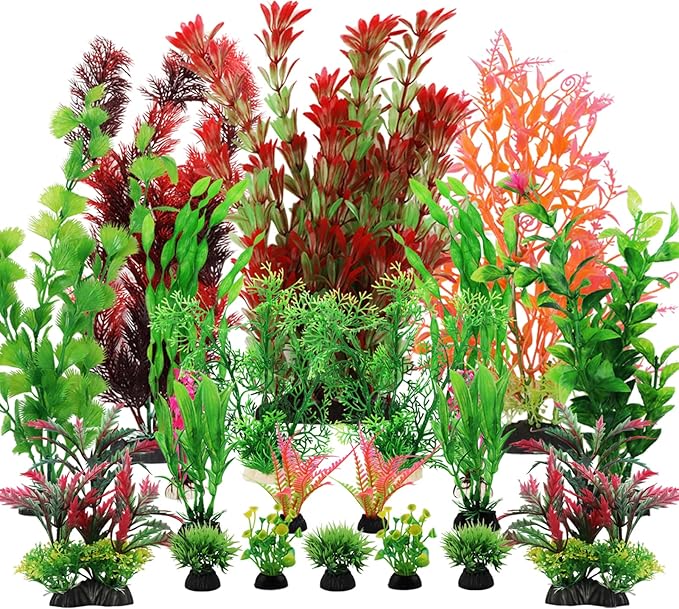 Fish Tank Accessories Aquarium Decorations Plants, 20pcs Fish Tank Decorations Plant, Fish Tank Decor, Aquarium Decor Plastic Plants, Small to Large-PawvioPets