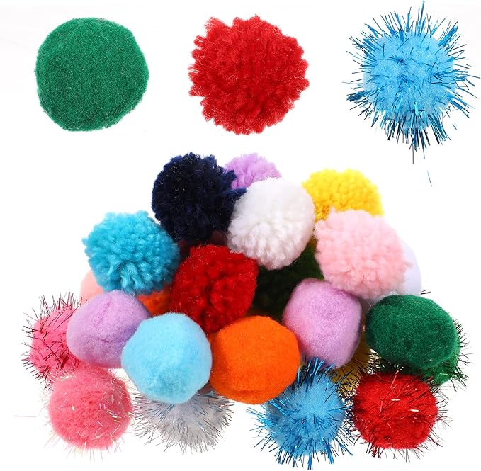 30 Pcs Cat Pom Pom Balls Assorted Color Sparkle Ball for Indoor Cats, Interactive Cats Toys Fuzzy Cat Balls Tinsel Glitter Chase Poms Poms Ball for Exercise and Entertainment-PawvioPets