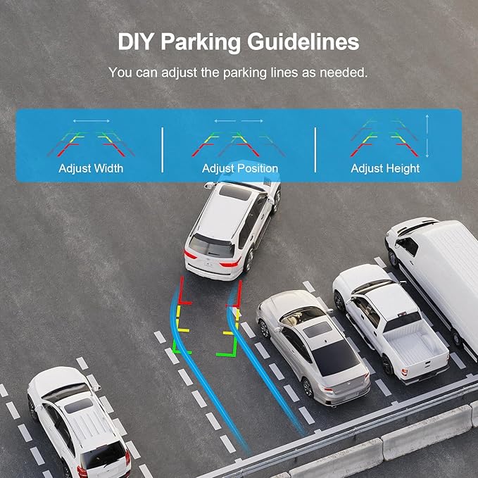 Fookoo HD 1080P 5-inch Wireless Backup Camera, 5" Split Screen Monitor Rear View Licence Plate Camera, DIY Guide Lines Wide Angle IP69 Waterproof Easy to Install for Car Pickup Van SUV - DW5CT-PawvioPets