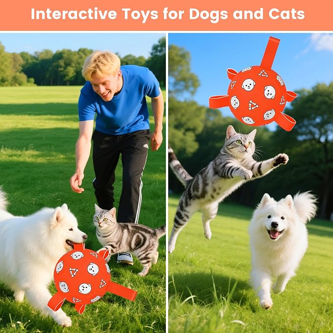 Dog Toys Soccer Ball with Straps, Durable Dog Balls, Interactive Dog Toys for Tug of War, Floating Water Puppy Toys for Indoor/Outdoor – Fun Dog Birthday Gift for Small Medium Dogs, 6 Inch-PawvioPets