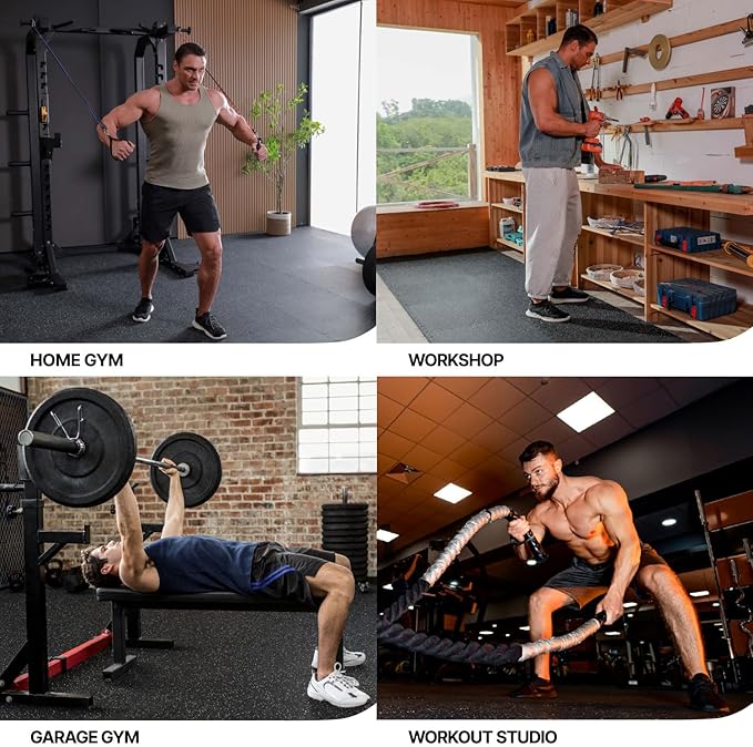 AIRHOP 0.79in Thick 24 Sq Ft Exercise Equipment Mats, 6 Tiles Upgraded Rubber Top with High Density EVA Foam, Large Interlocking Puzzle Gym Flooring for Home Gym, Heavy Weight Workout,Black-PawvioPets