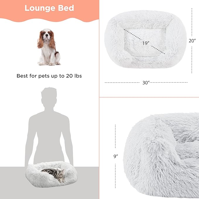 Best Friends by Sheri Shag Lounge Bed Calming Faux Fur Dog Bed, Frost, Medium, 30" x 20"-PawvioPets