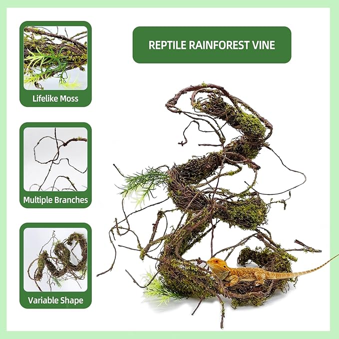 BNOSDM Reptile Vines,Bendable Jungle Climbing Vine,Terrarium Plants Artificial Decor,Tank Decorations Accessories for Bearded Dragons Chameleons Snakes Lizards Hermit Crabs-PawvioPets