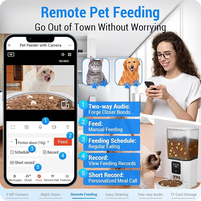 Automatic Cat Feeder with 2K HD Camera: Automatic Dog Feeder with Night Vision, Cat Food Dispenser with 5G WiFi for Multiple Pet, Detachable for Easy Clean - 29 Cup （7L Large Capacity）-PawvioPets