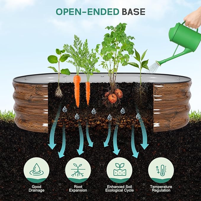 Galvanized Raised Garden Bed Outdoor - 4×2×1ft Planter Raised Beds for Gardening | Oval Metal Garden Planter Box with Safety Edging and Gloves for Vegetables Fruits and Flowers - Grain-PawvioPets