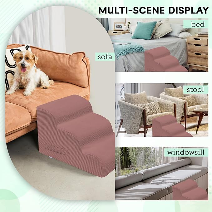 Dog Steps for Small Dogs, 4-Step Pet Ramp Stairs for High Beds and Sofa, Non-Slip Pet Stairs for Small Dogs and Cats, Removable and Easy to Clean Cover, Pink-PawvioPets