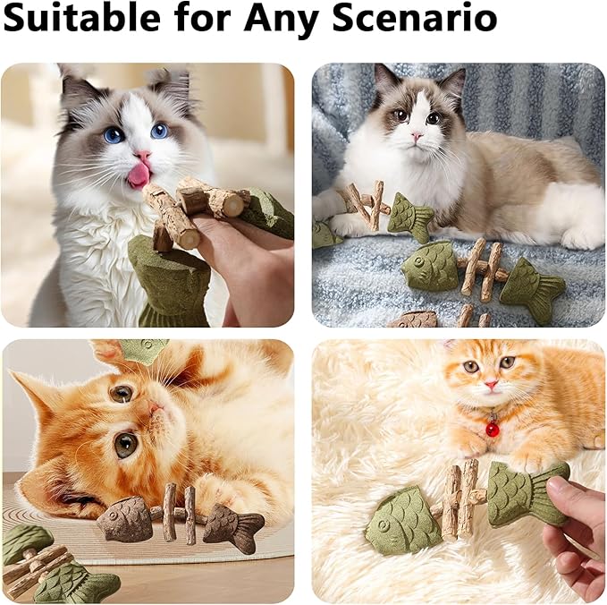 3 Pack Catnip Toys, Healthy Cat & Kitten Teeth Cleaning Dental Chew Toy, Contain Catnip, Natural Silvervine, and Gall Fruit, Interactive Cat Toys for Indoor Cats, are Edible for All Cats Breeds-PawvioPets