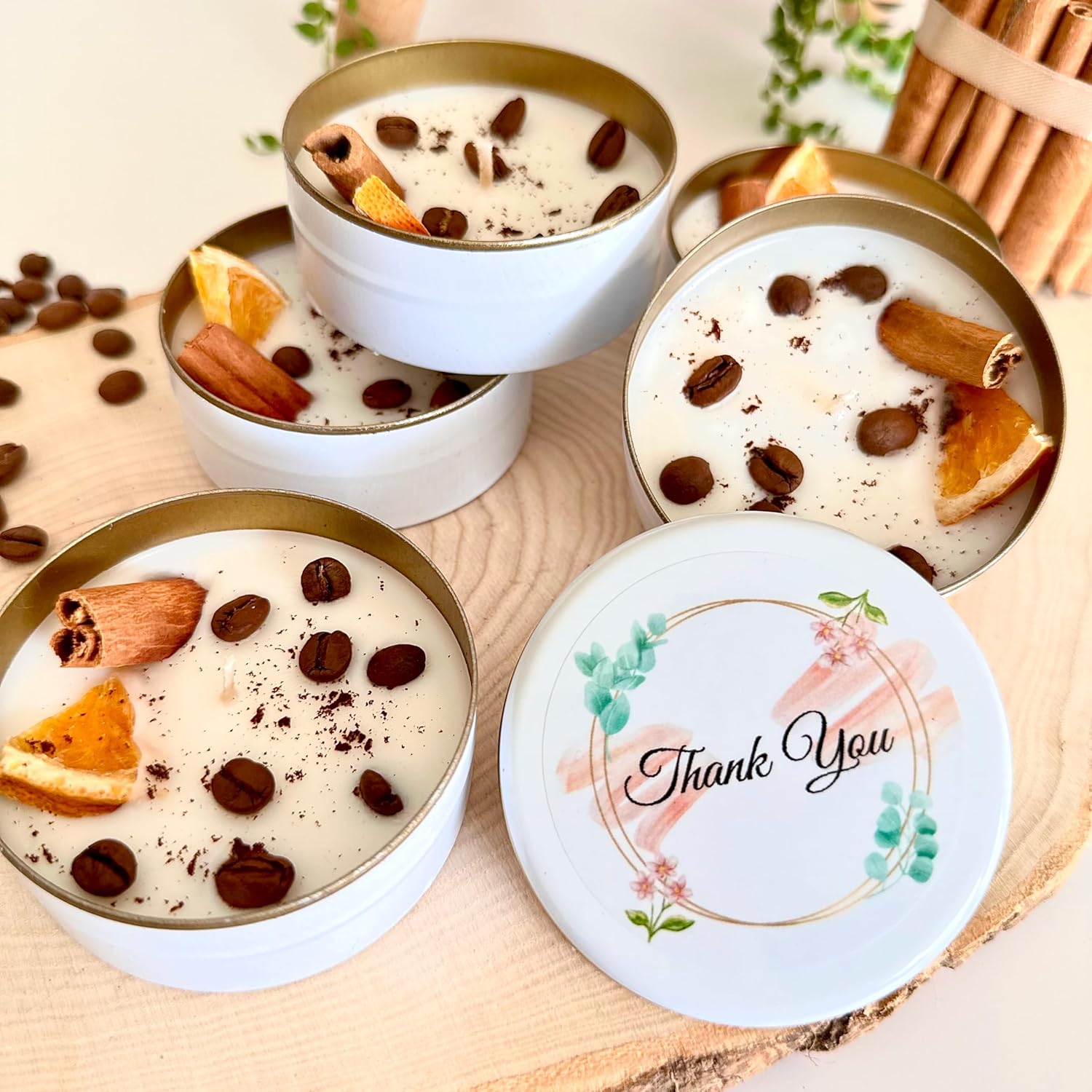 Coffee Scented Soy Wax Candle Favors with Hand-Placed Orange and Cinnamon Stick - Handmade Gift Set for Wedding Guest - Bridal Shower Baby Shower Birthday (30 Pieces)