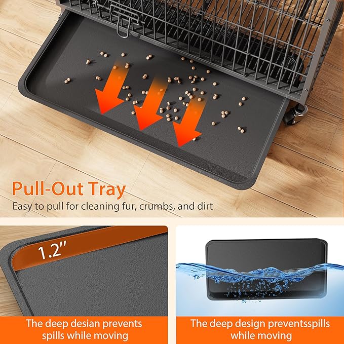 Dog Crate Furniture, 27.2" Small Dog Kennel Wooden Dog Crate with Pull-Out Tray, Double Doors, Modern End Table for Small/Medium Dogs, Grey-PawvioPets