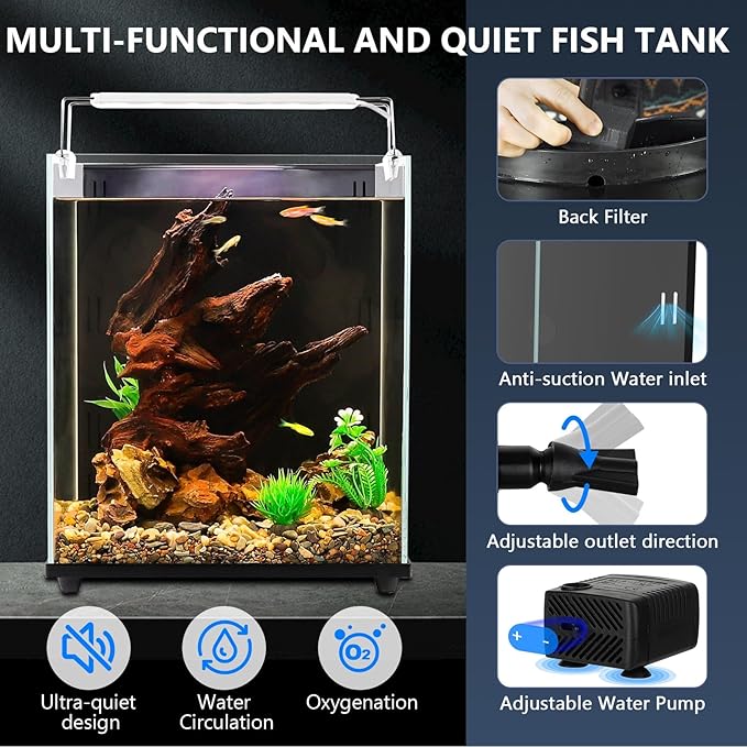 fishkeeper 5 Gallon Fish Tank Starter Kit, Small Aquarium with Filter and Adjustable 3 Color Lighting Self Cleaning Fish Bowl Rimless Aquarium for Beginners (Freshwater Fish Tank)-PawvioPets
