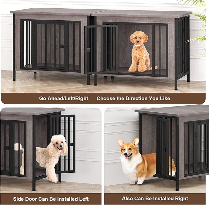 EasyCom 31.5" Small Dog Crate Furniture, Chew-Resistant Dog Crates for Small and Medium Dogs, Dog Kennel Furniture Indoor with 2 Doors and 3.94" Raised Feet, as TV Stand, End Table, Crate Table-PawvioPets