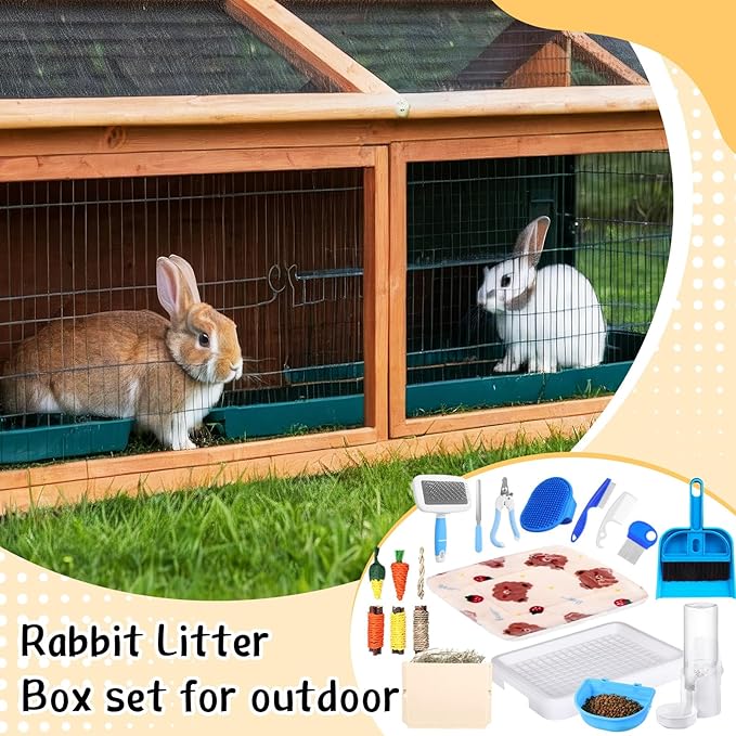 19 Pcs Rabbit Starter Kit Small Bunny Litter Box Animal Grooming Kit Water Bottle Bunny Toys Hay Feeder Bowl Blankets with Cleaning Set for Guinea Pig Rabbit Accessories (White)-PawvioPets
