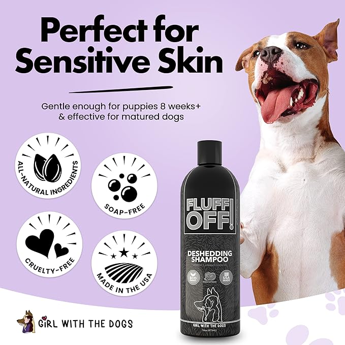 Fluff Off! by Girl With The Dogs, Natural Deshedding Dog & Cat Shampoo, 16 Oz, Made in USA, 8 Wks+-PawvioPets