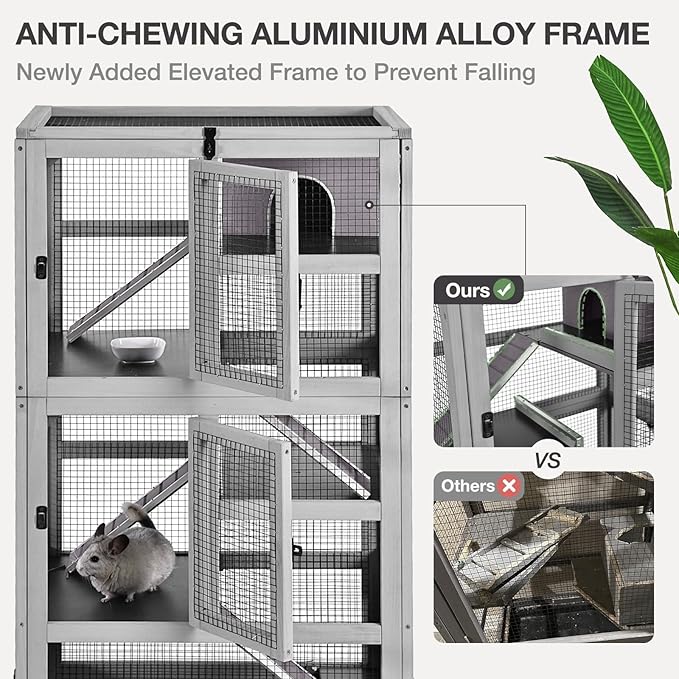 Ferret Cage Rat Cage Indoor Outdoor, Large Guinea Pig Cages with 5 Levels, Wooden Chinchilla Cage with Wheels for Hamster, Chameleon, Gerbils and Other Small Animals Anti-Chewing-PawvioPets